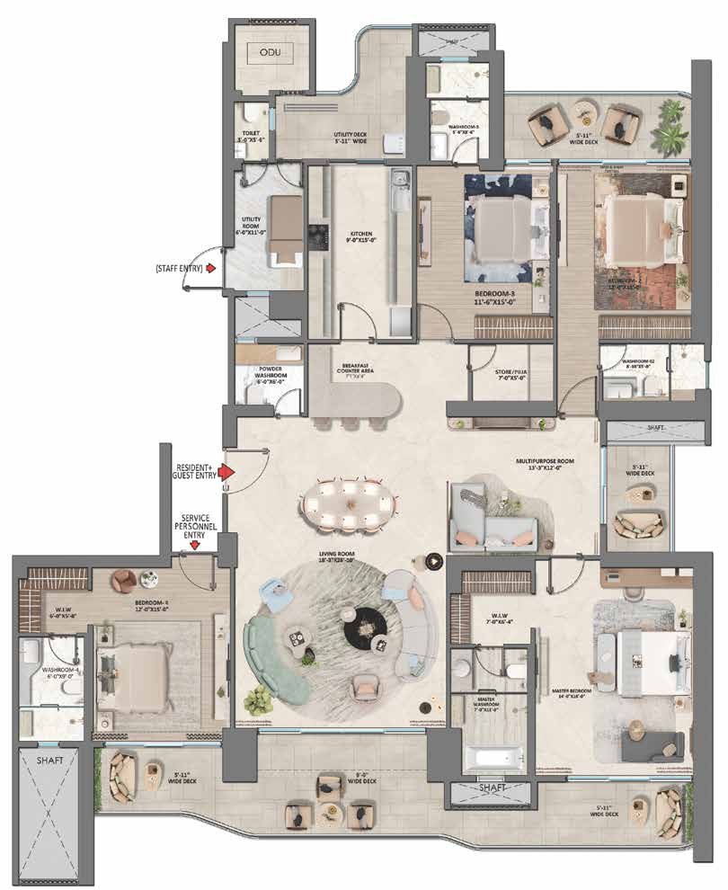 Unit plan for the 4 BHK (Large) residence