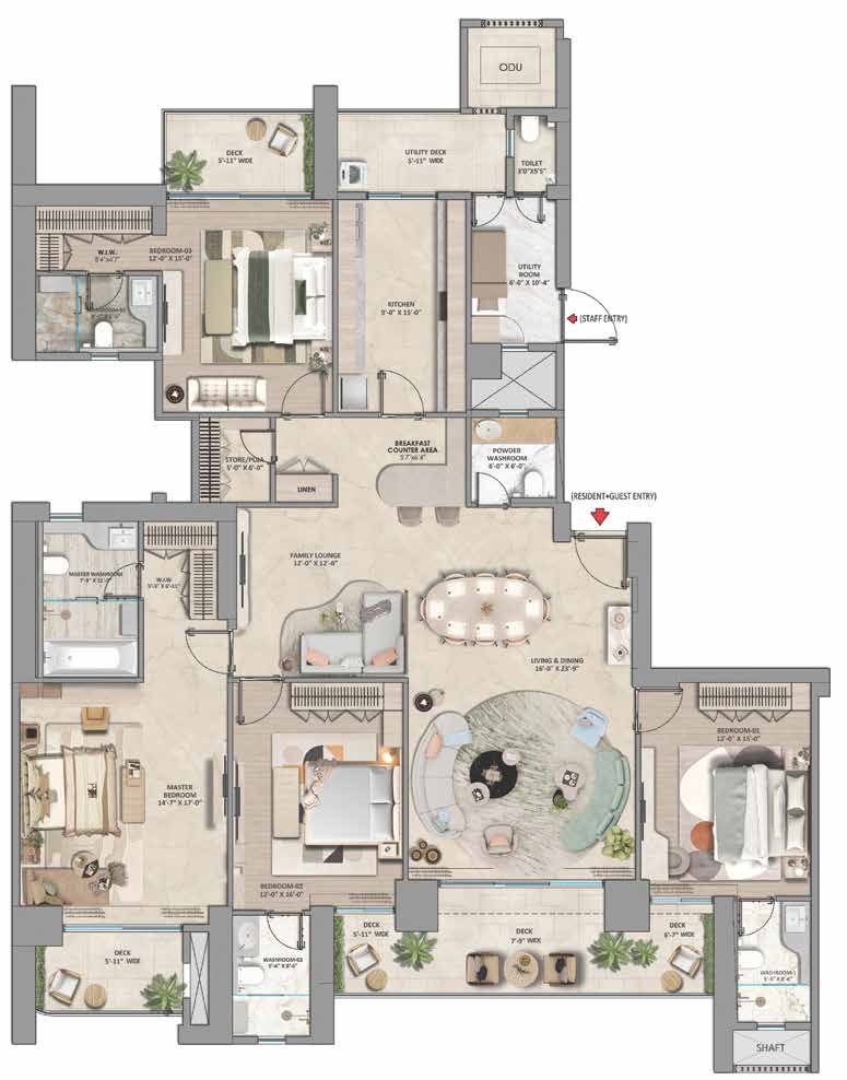 Unit plan for the 4 BHK (Medium) residence