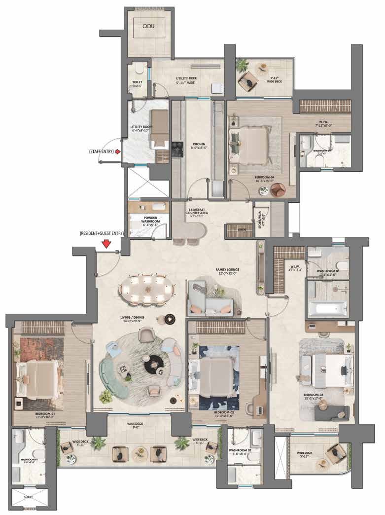 Unit plan for the 4 BHK (Small) residence